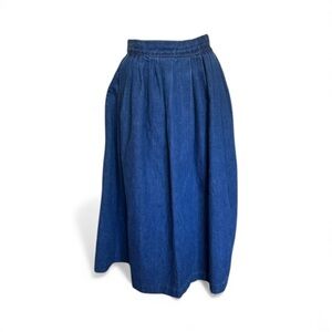 Vintage Sweetbriar Denim Midi Skirt High Waist Pleated USA Made 1980 24x29 XXS